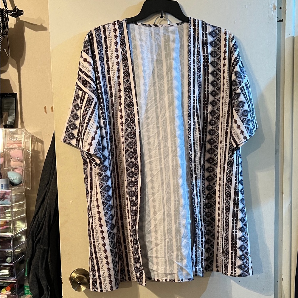 Brown, Blue and White Patterned Kimono short set